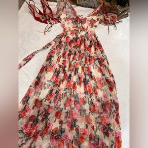 Maxi Printed and Pleated Dress